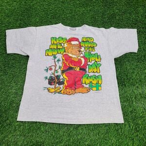 Vintage Funny Christmas Shirt XL 24x27 Boxy Cropped Gray